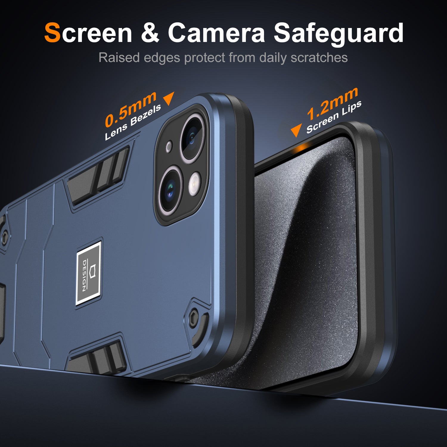 For iPhone 14 Plus Phone Case Protective Rugged PC+TPU Back Cover - Navy Blue For iPhone 14 Plus Phone Case Protective Rugged PC+TPU Back Cover - Navy Blue